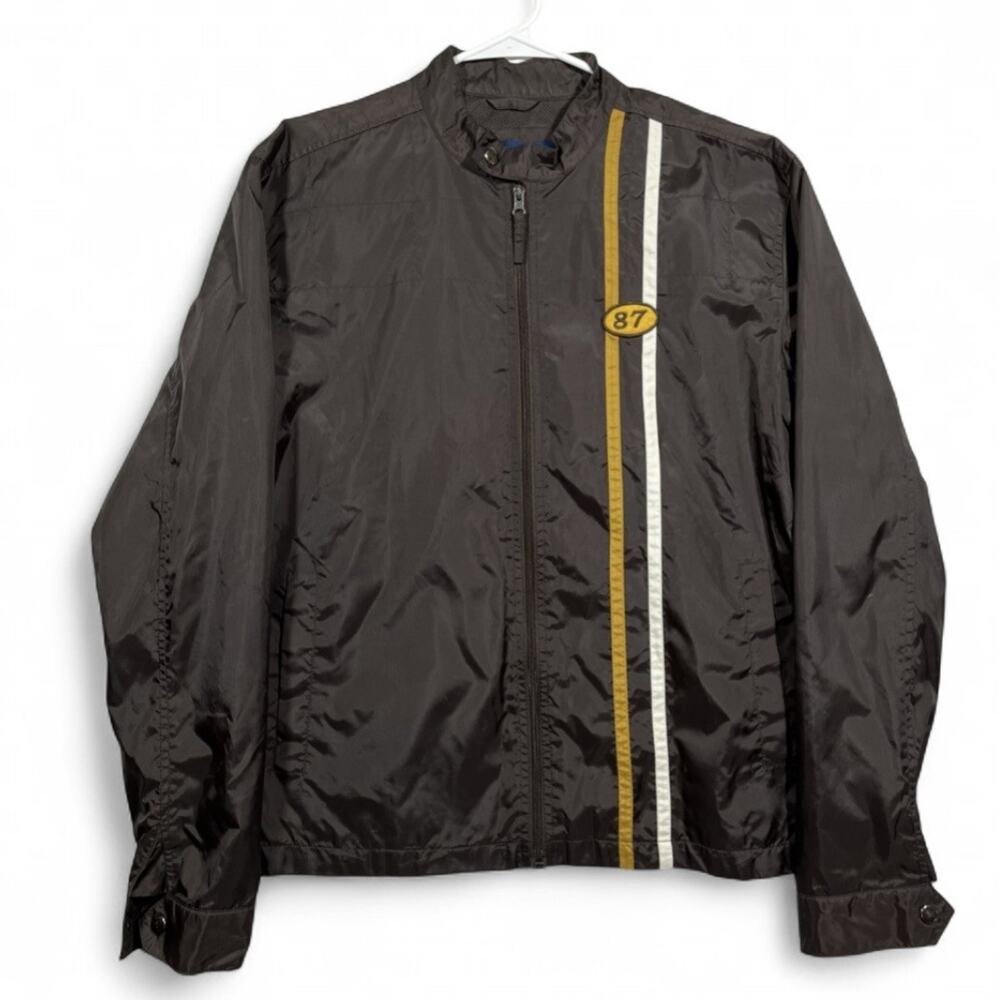 Aeropostale Jacket Mens Small Brown A87 Nylon Windbreaker Striped Full Zip Y2K